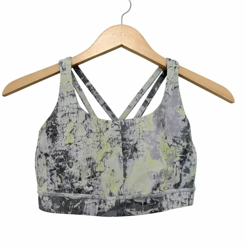 Lululemon Gray Yellow Crinkle Energy Sports Bra Sz 6